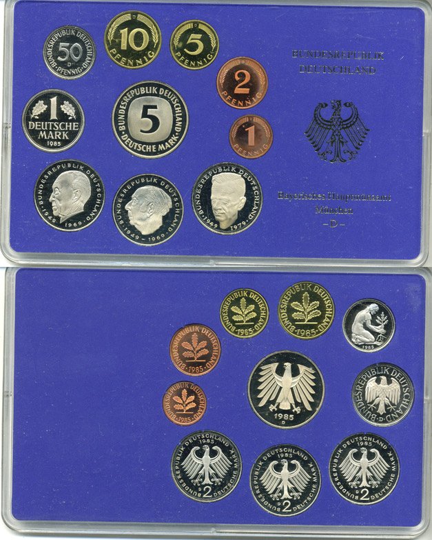 ФРГ государственный набор из 10 монет 1985 D    PROOF  3-5-3-19