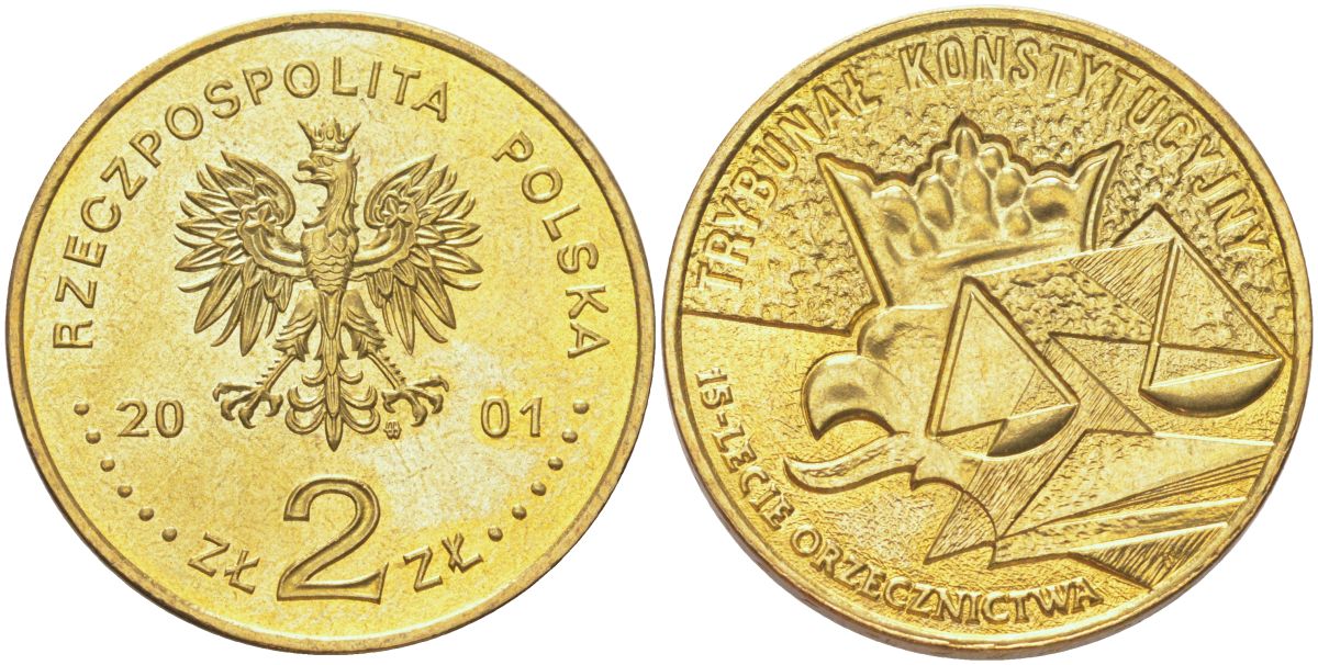Польша 2 злотых 2001 15 лет Конституционному суду Польши Y 412 латунь UNC 4122-1152