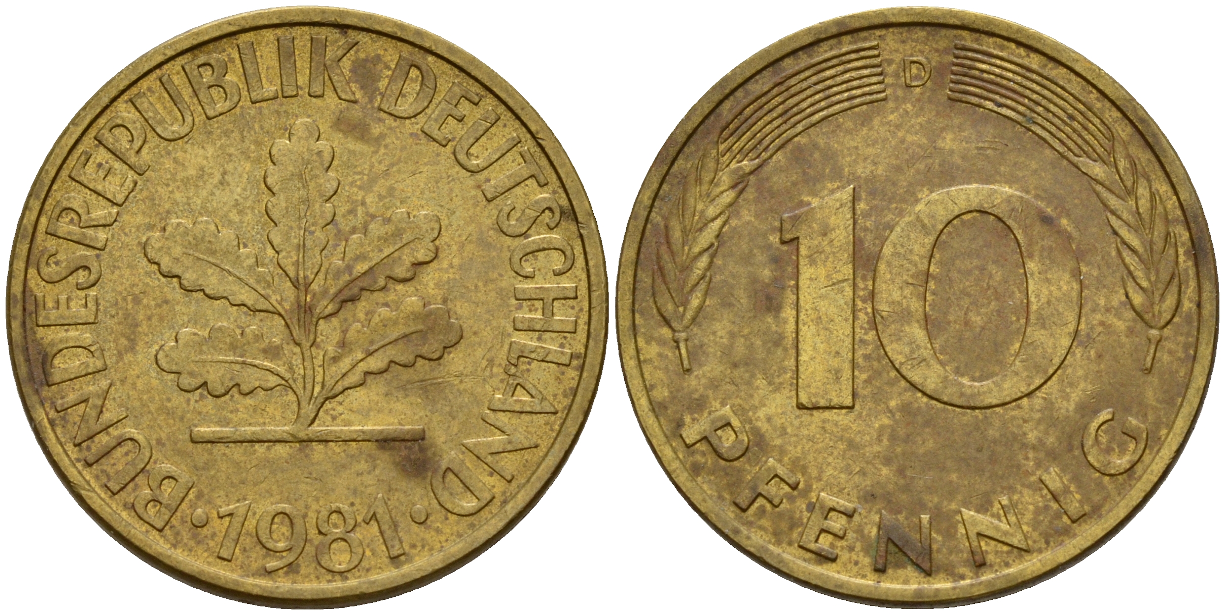 ФРГ 10 пфеннигов 1981 D J. 383, KM 108 сталь плакированная латунью    4603-455