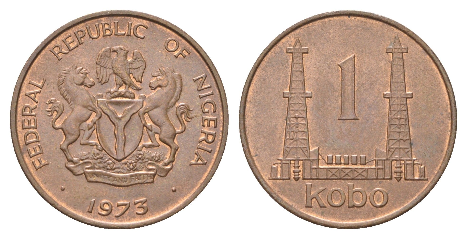 Нигерия 1 кобо 1973 KM 8.1 бронза aUNC 4703-1236