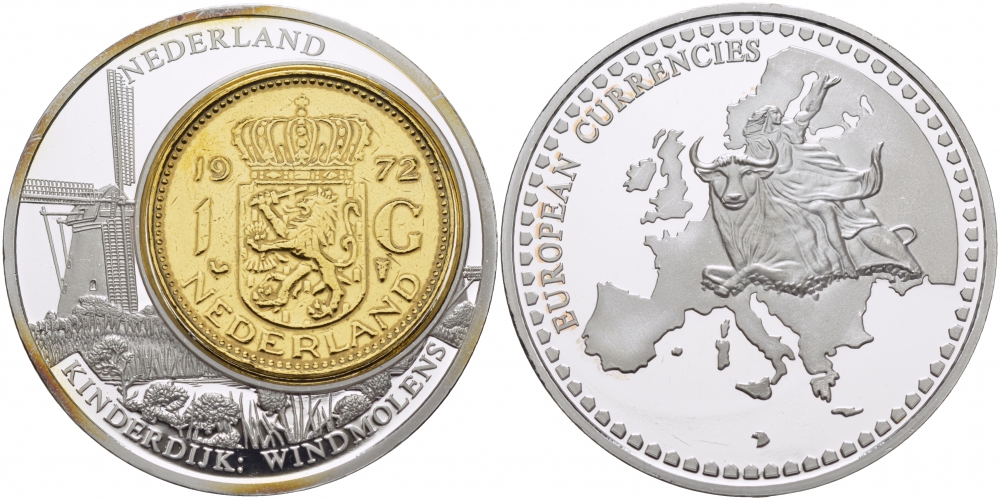 НИДЕРЛАНДЫ МЕДАЛЬ ND МОНЕТА НА МЕДАЛИ, 1 ГУЛЬДЕН , СЕРИЯ ДОЕВРОВЫЕ ДЕНЬГИ ЕВРОПЫ, СЕРЕБРЕНИЕ, СЕРТИФИКАТ медно-никель PROOF 01-150-14