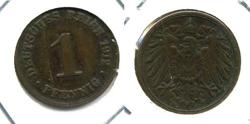 ГЕРМАНИЯ 1 ПФЕННИГ 1912 D KM 10, J.10 медь 701-343