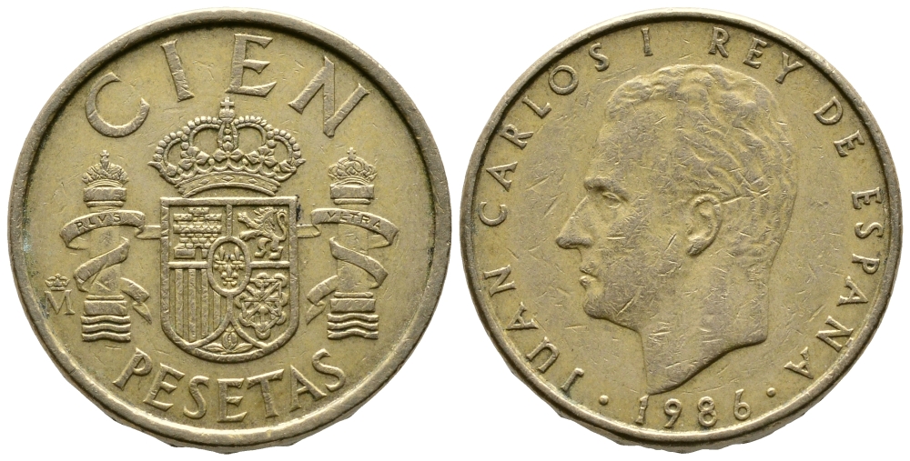 Испания 100 песет 1986 Хуан Карлос I (1975-2014) KM 826 алюминиевая бронза 85-331