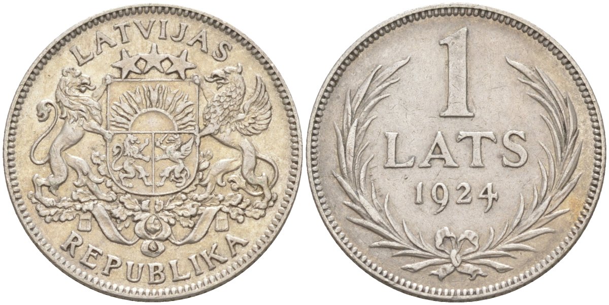 Латвия 1 лат 1924 Первая республика (1918-1939) KM 7 серебро 4514-1121