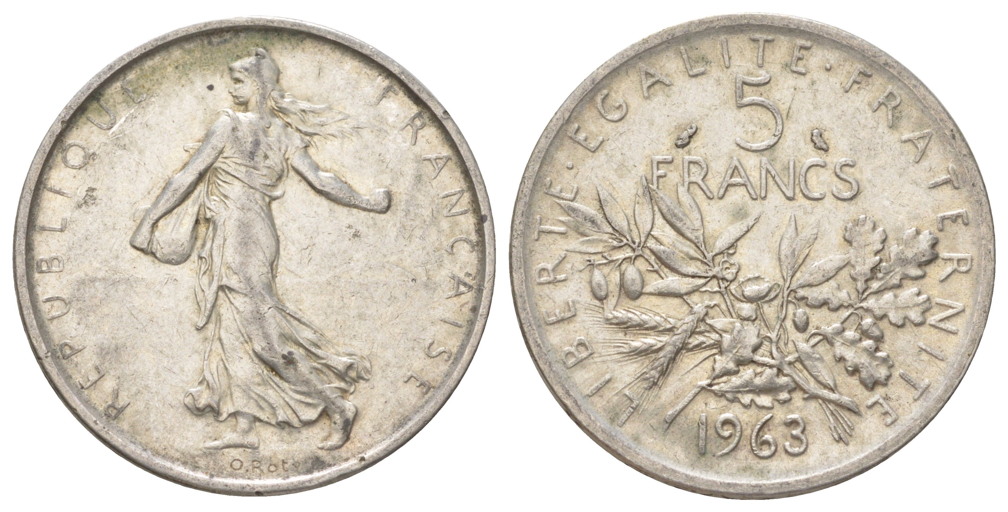 Франция 5 франков 1963 KM 926 серебро 4622-1124