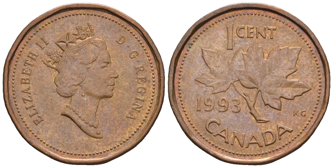 Канада 1 цент 1993 Елизавета II (1952-2022), кленовый лист KM 181 бронза 4609-242