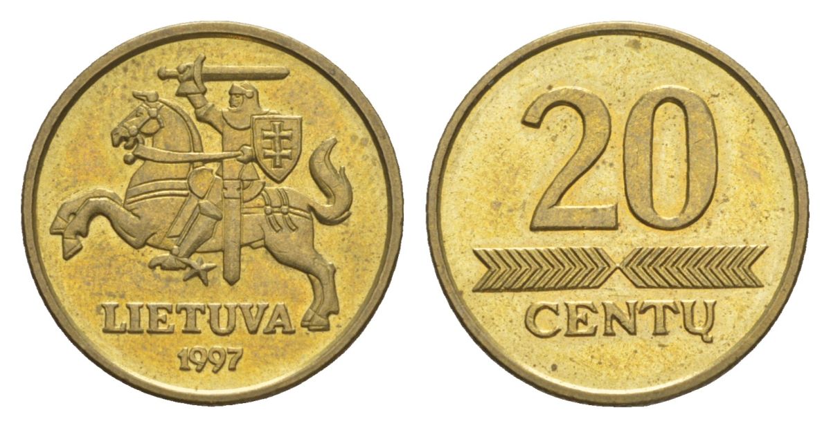 Литва 20 центов 1997 KM 107 никель латунь UNC 4633-851
