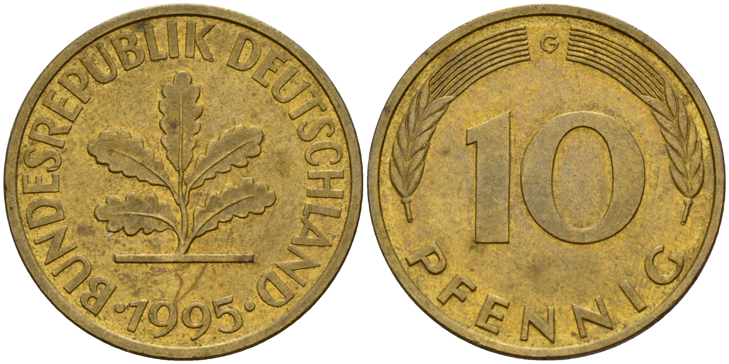 ФРГ 10 пфеннигов 1995 G J. 383, KM 108 сталь плакированная латунью    4603-717