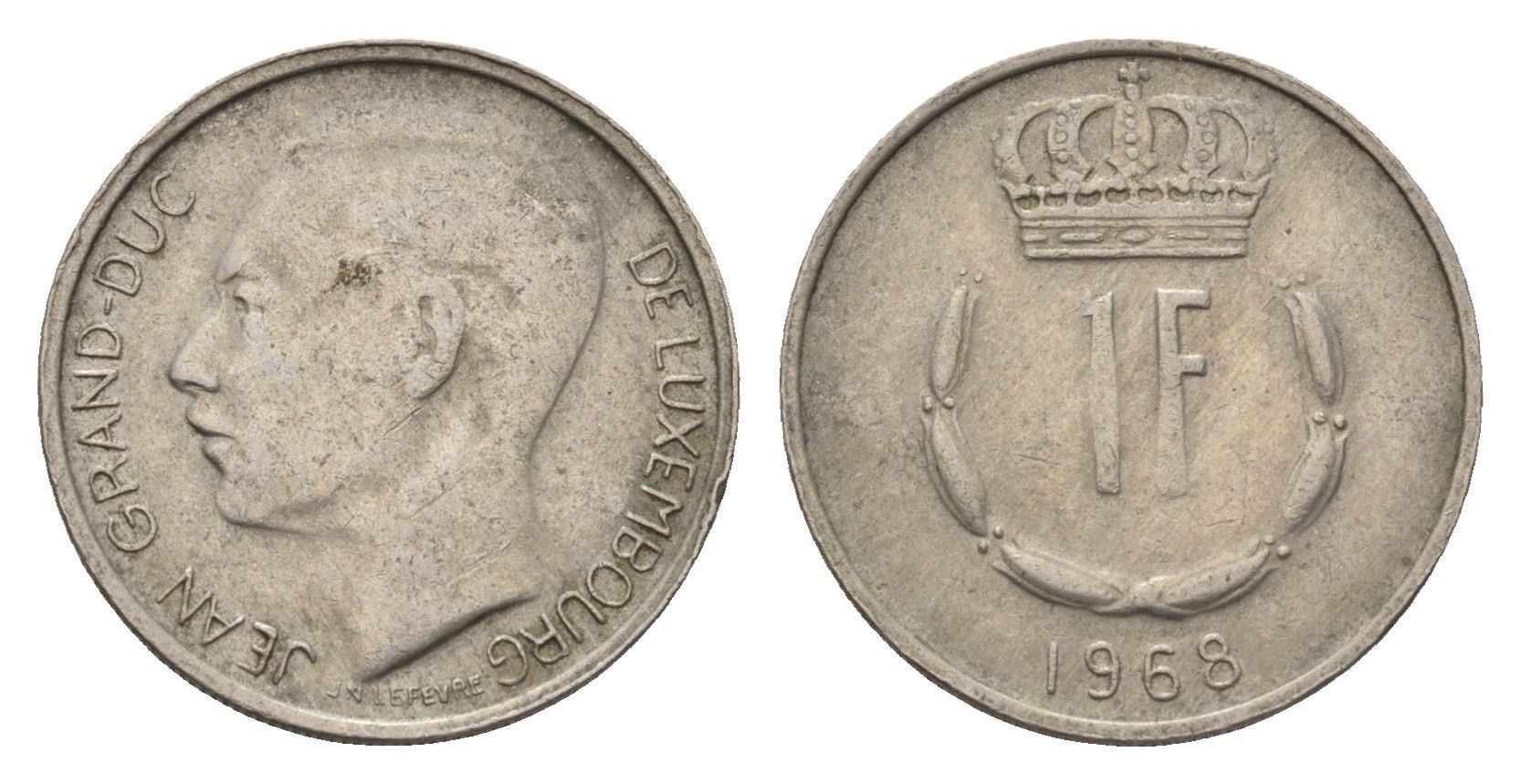 Люксембург 1 франк 1968 Герцог Жан (1964-1999) KM 55 медно-никель 4702-216