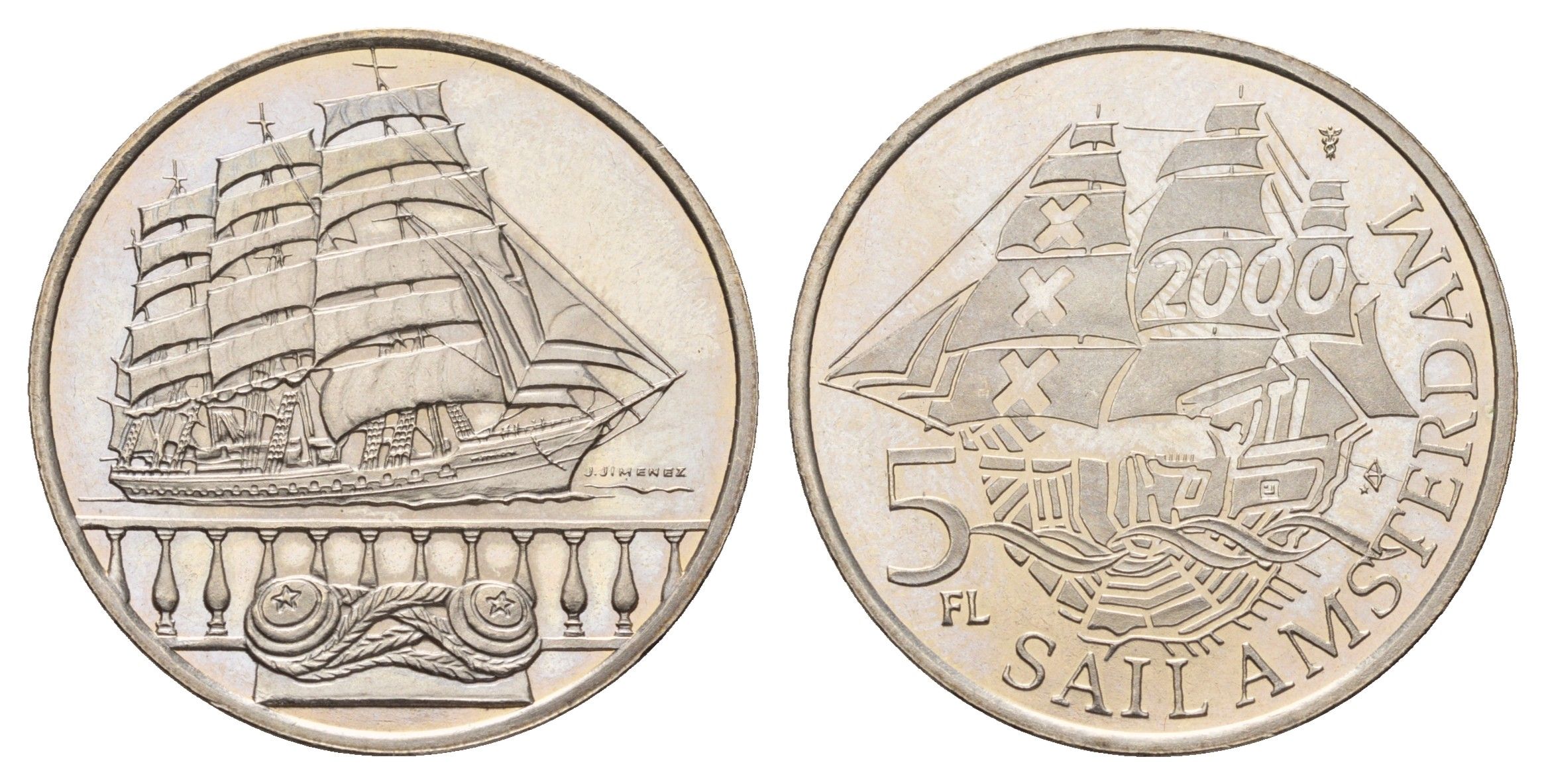 Нидерланды муниципальный жетон - 5 флоринов 2000 Новое тысячелетие - Kruzenshtern никель UNC 4672-1244