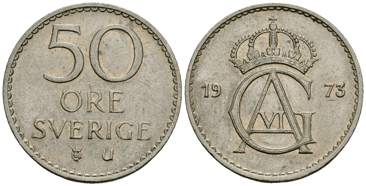 Швеция 50 эре 1973 Густав VI Адольф (1950-1973) KM 837 медно-никель 4167-351