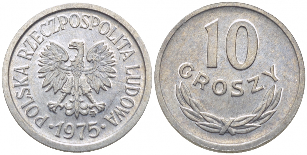 ПОЛЬША 10 ГРОШЕЙ 1975 MW KM АА47 алюминий UNC 105-551