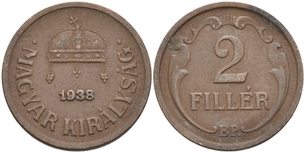 Венгрия 2 филлера 1938 BP KM 506 бронза 4115-1164