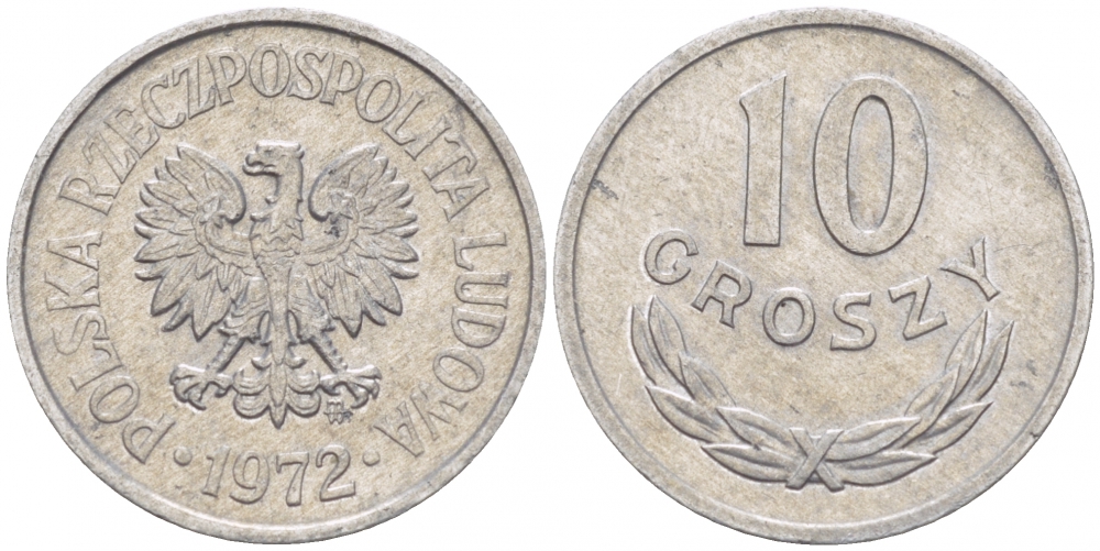 ПОЛЬША 10 ГРОШЕЙ 1972 MW KM АА47 алюминий 214-761