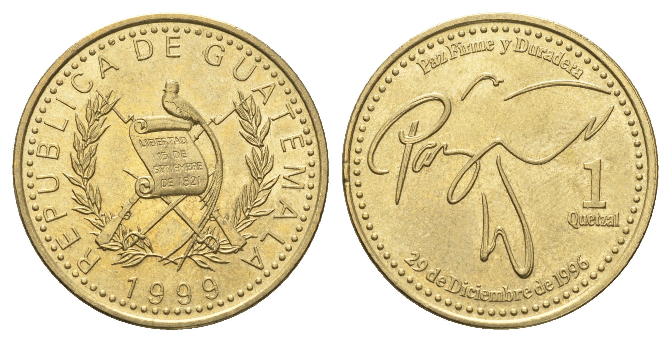Гватемала 1 кетсаль 1999 KM 284 никель латунь UNC 4667-621