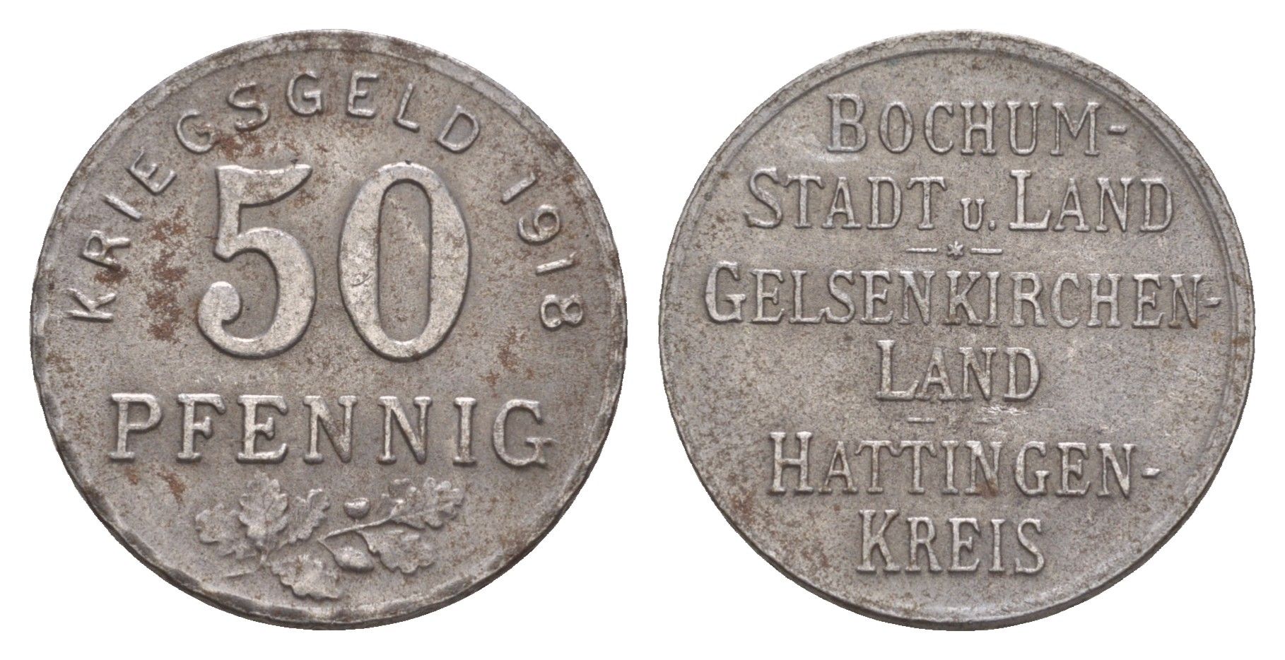 Бохум, Гельзенкирхен, Хаттинген 50 пфеннигов 1918 Funck 49.3, Men05 3022.6, Men18 3860.6 железо 4657-1133