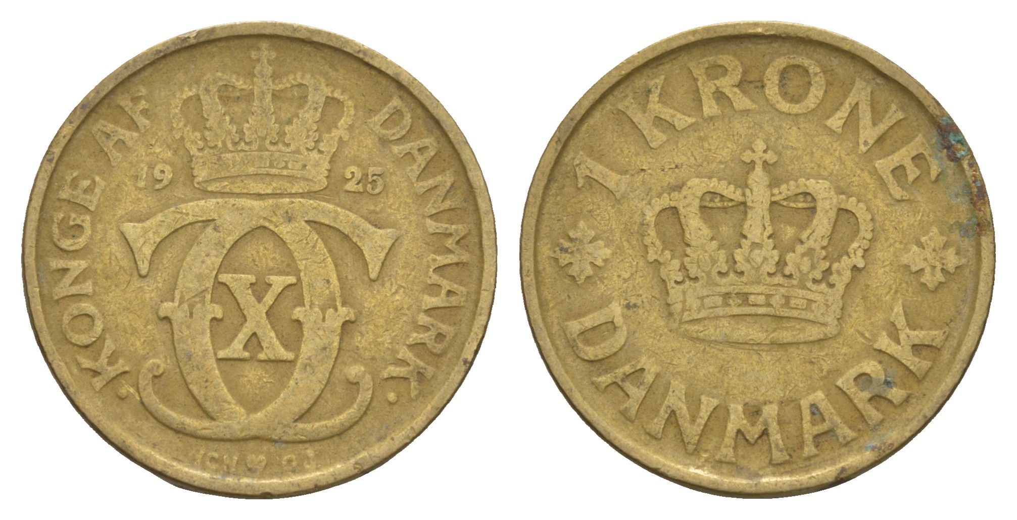 Дания 1 крона 1925 HCN, Кристиан X (1912-1947) KM 824 алюминиевая бронза 4657-321