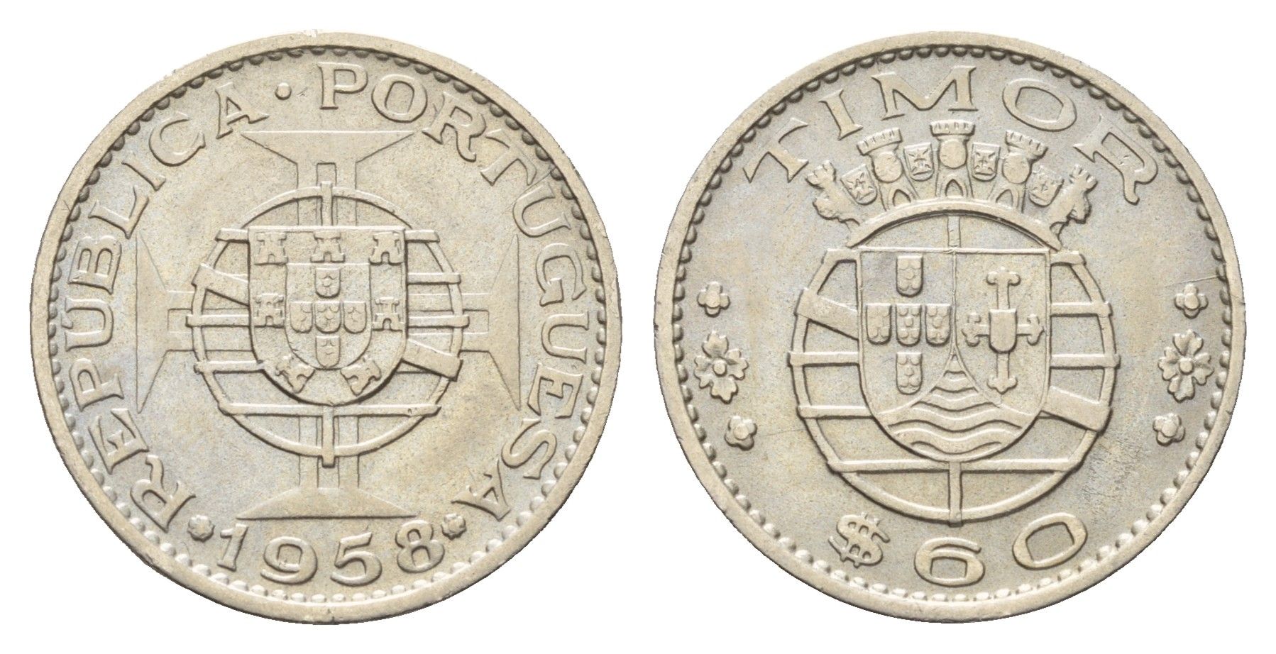 Португальский Тимор 60 сентаво 1958 год-тип KM 12 медь цинк никель 4669-745