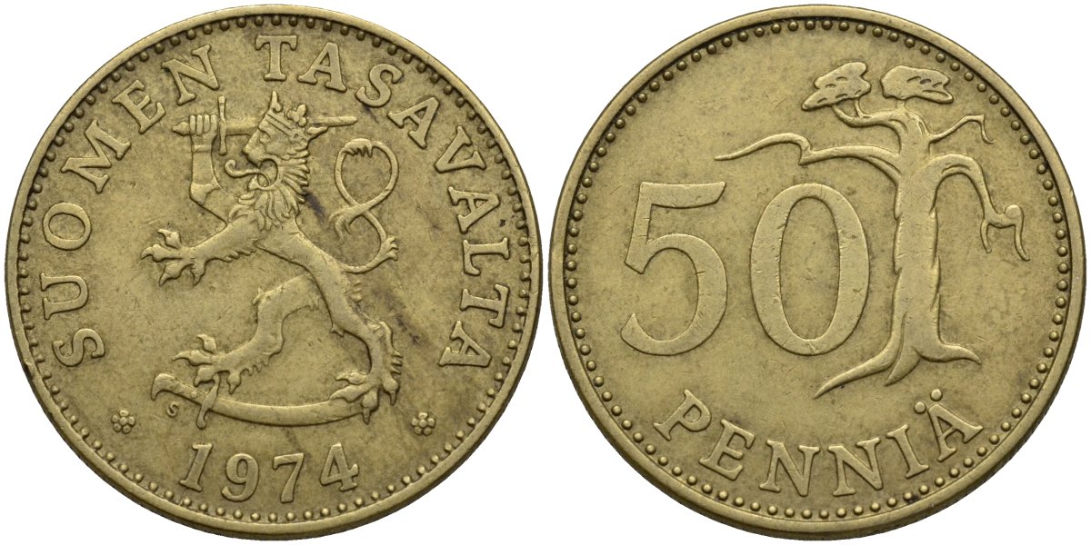 Финляндия 50 пенни 1974 KM 48 алюминиевая бронза 4175-433