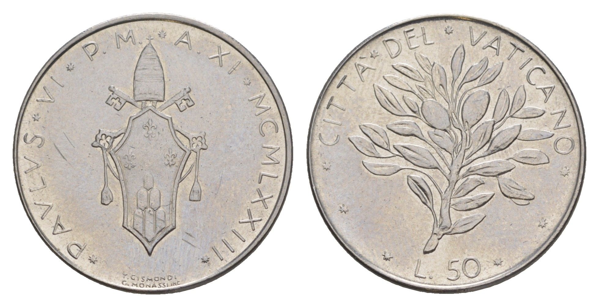 Ватикан 50 лир 1973 KM 121 нержавеющая сталь UNC 4633-1226