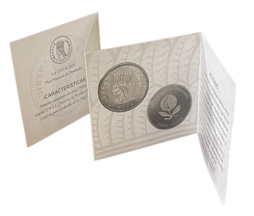 Колумбия 10000 песо 2019 200 лет независимости Колумбии, сертификат, оригинальная упаковка KM NEW медно-никель  PROOF  3-4-7-02