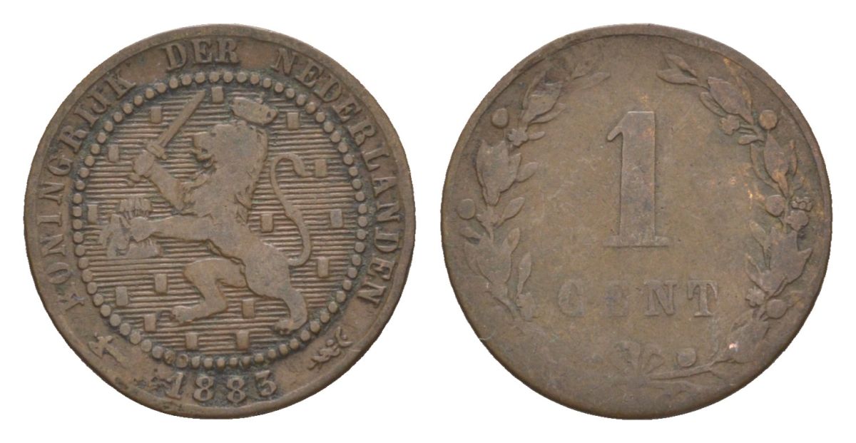 Нидерланды 1 цент 1883 Виллем III (1849-1890) KM 107 бронза 71-821