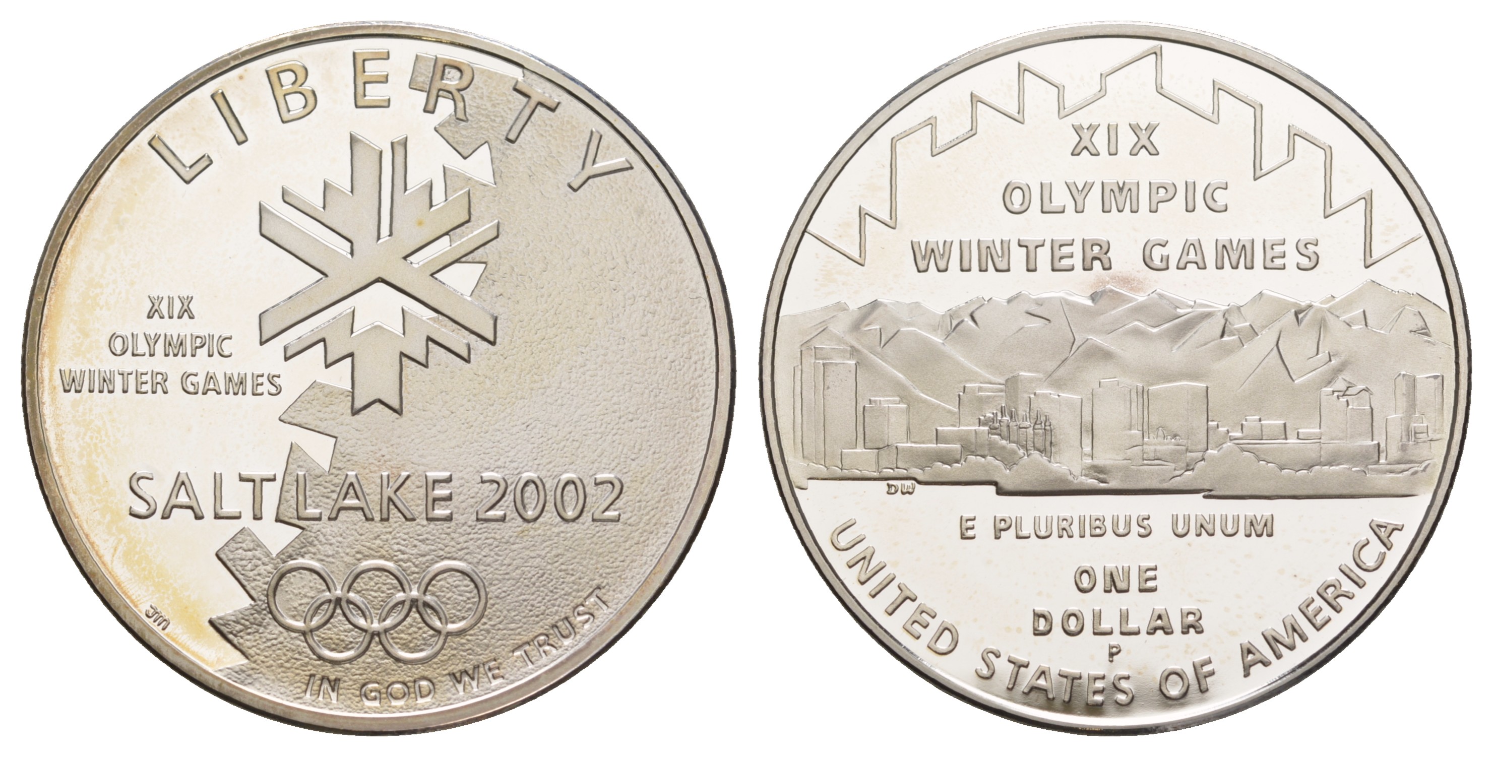 США 1 доллар 2002 P, XIX зимние Олимпийские Игры, Солт-Лейк-Сити 2002, в оригинальной коробке, сертификат KM 336 серебро  PROOF  3-6-5-19