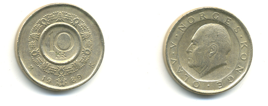Норвегия 10 крон 1989 Улаф V (1957-1991) KM 427 медь цинк никель 179-222