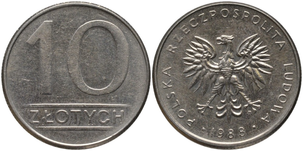 Польша 10 злотых 1988 MW KM 152.1 медно-никель 186-1237