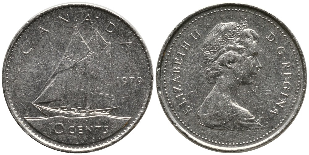 Канада 10 центов 1979 Елизавета II (1952-2022), парусник KM 77.2 никель 4532-824