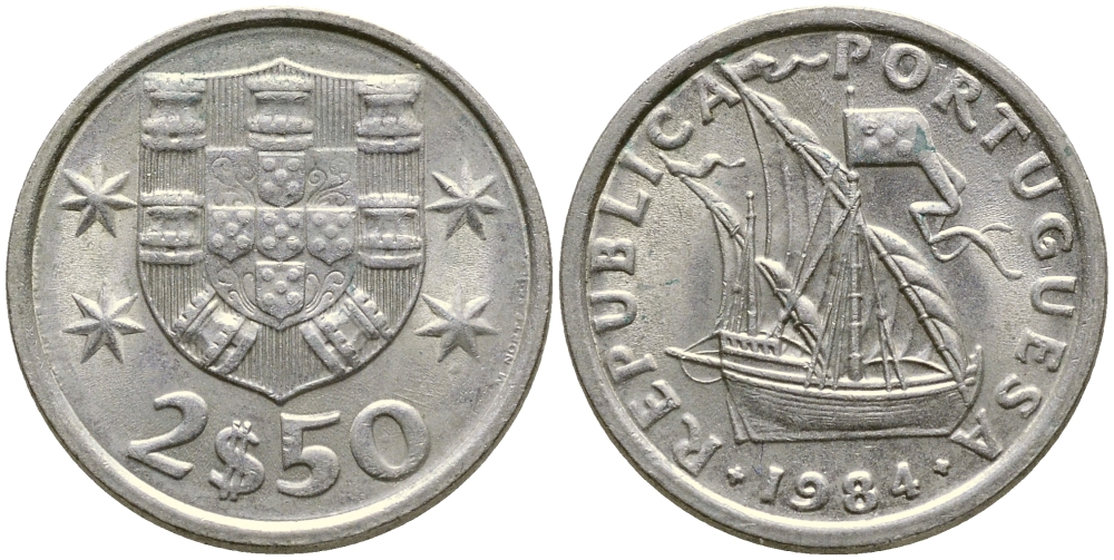 Португалия 2,5 эскудо 1984 парусник KM 590 медно-никель 4387-128