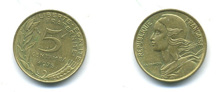 ФРАНЦИЯ 5 САНТИМОВ 1975 ТИП MARIANNE KM 933 медь алюминий никель 84-1537