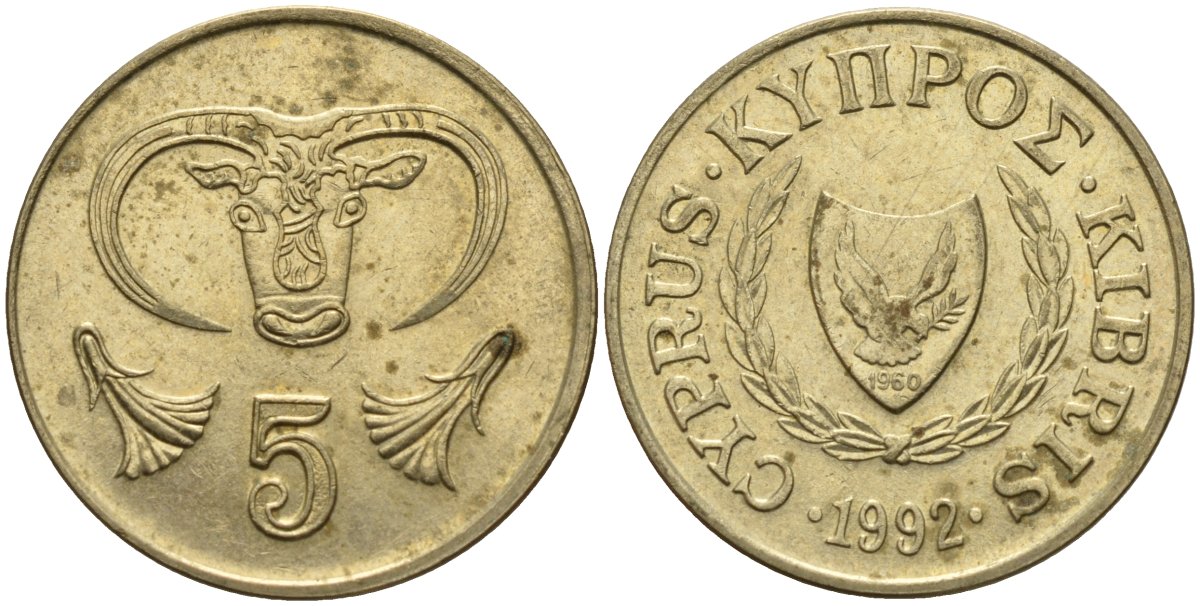 Кипр 5 центов 1992 KM 55.3 никель латунь 4141-956
