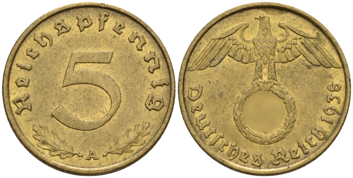 Германия 5 рейхспфеннигов 1938 A KM 91, J. 363 алюминиевая бронза 4151-811
