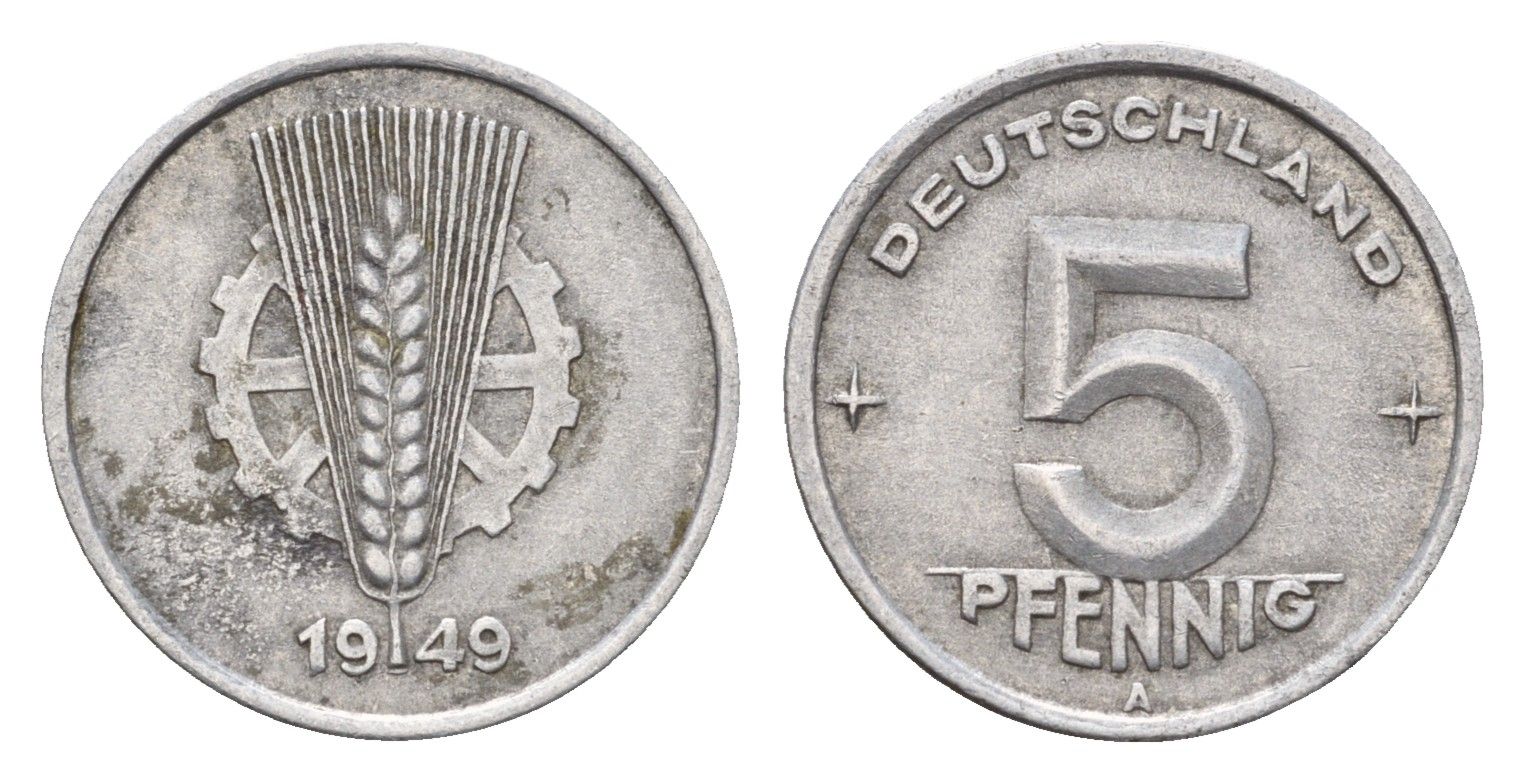 ГДР 5 пфеннигов 1949 A KM 2 алюминий 192-162