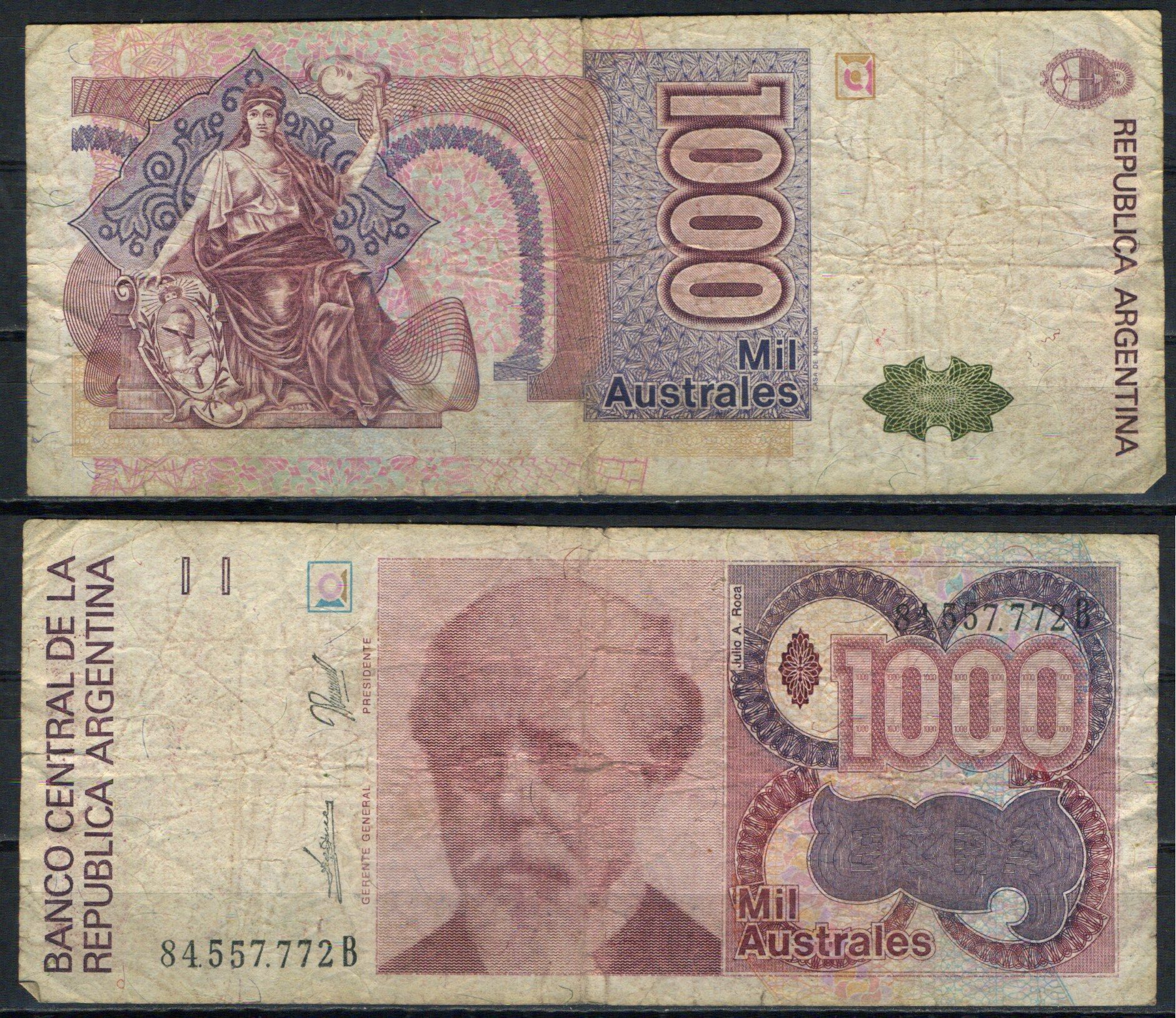 Аргентина 1000 аустралей ND (1988-1990) Pick 329 (4-1) бумага 8621-9-1-1