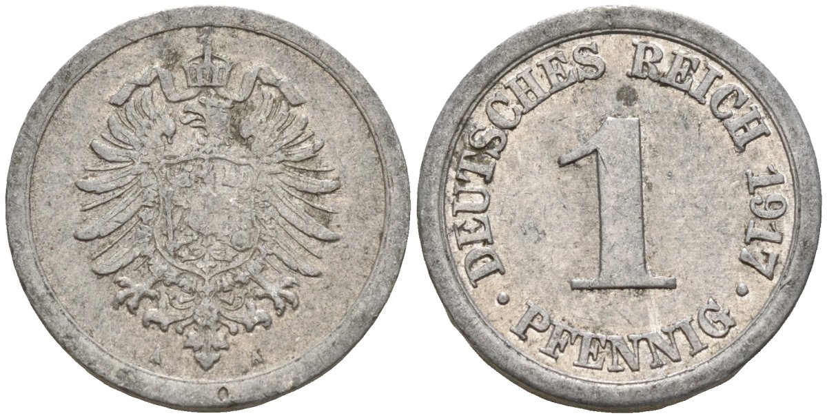 Германия 1 пфенниг 1917 A KM 24, J. 300, Weege 2 алюминий 4151-1219