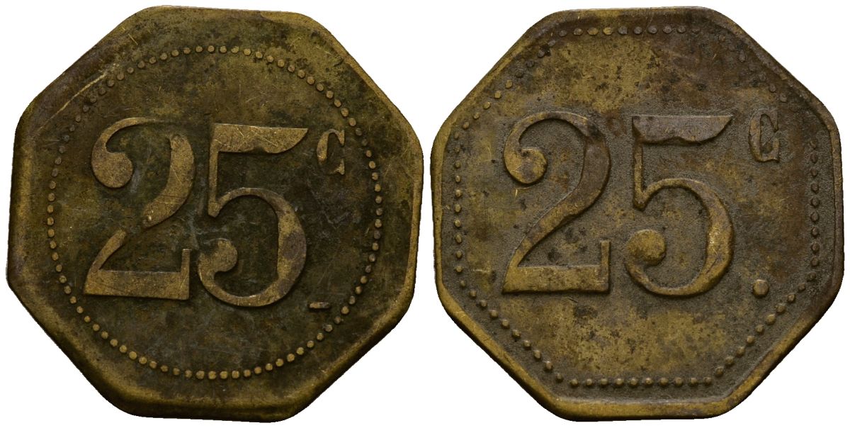 Франция 25 сантимов XIX-XX век ресторанный жетон латунь 4166-456