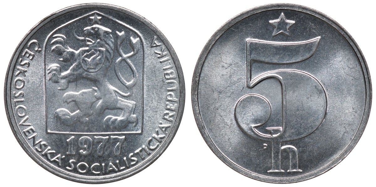 Чехословакия 5 геллеров 1977 KM 86 алюминий UNC M54-13