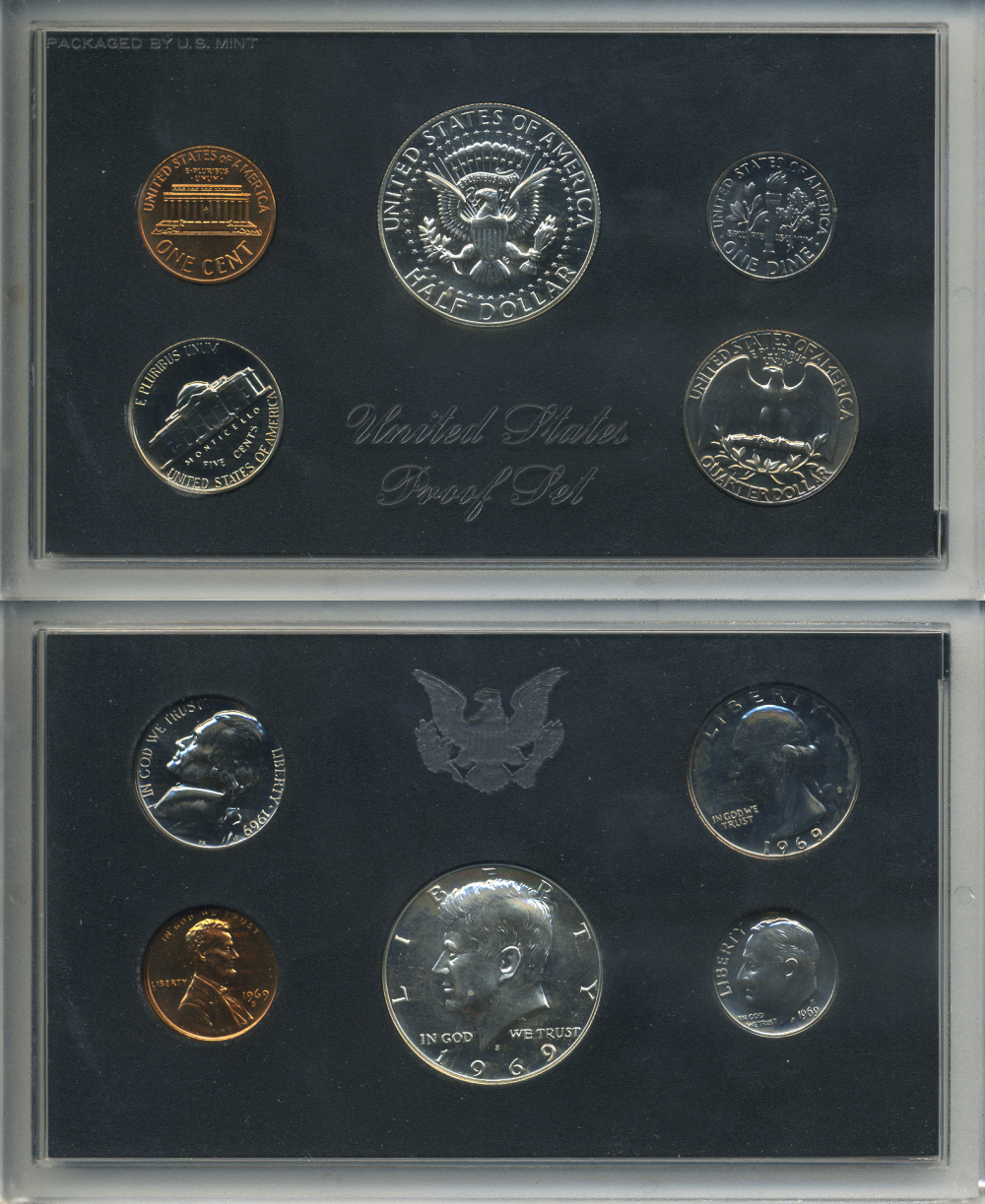 США официальный набор из 5 монет 1969 S, набор президентов, в пластике, оригинальная коробка, Кеннеди PROOF 00-00