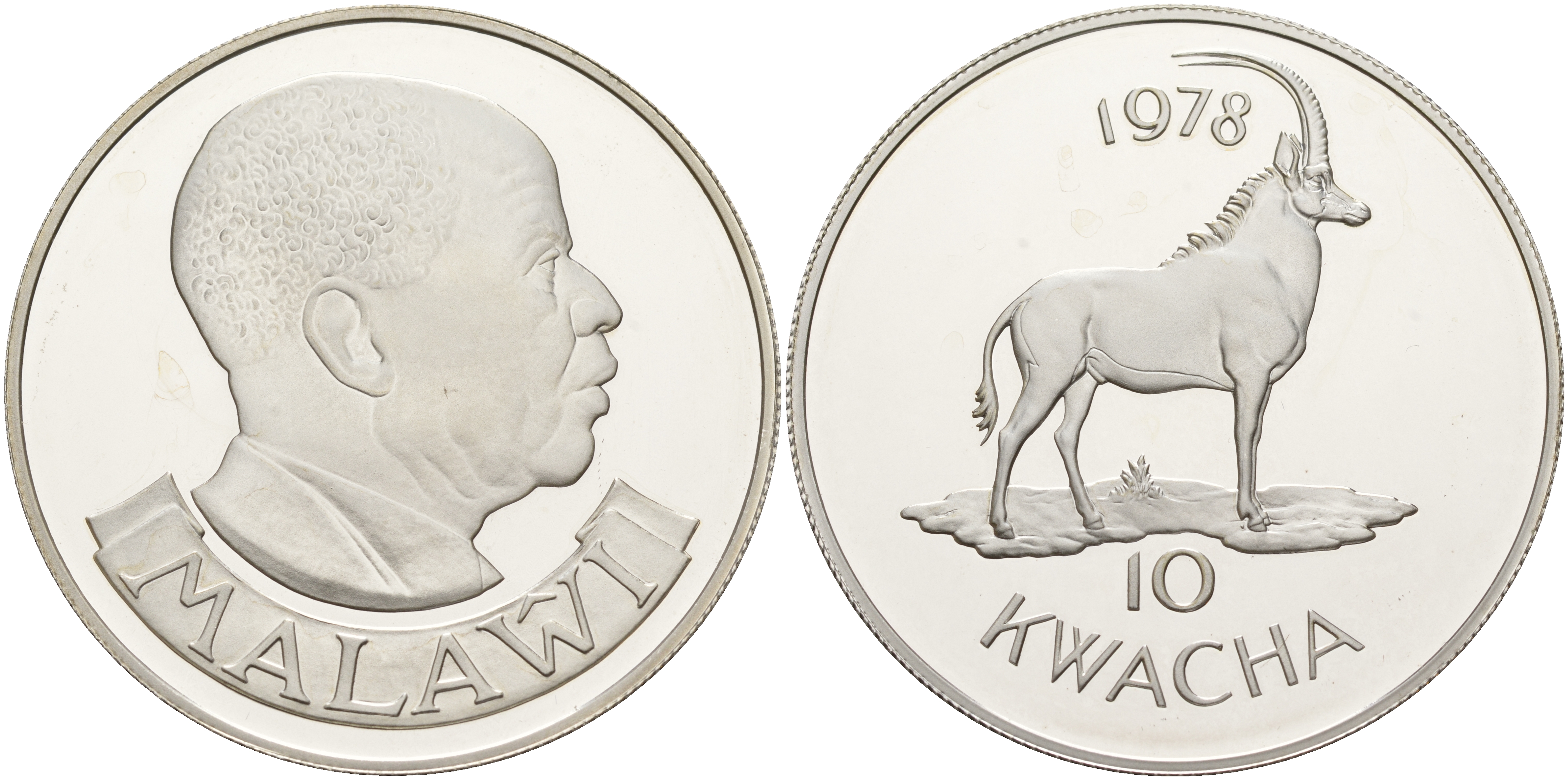 Малави 10 квача 1978 серия защита дикой природы, чёрная антилопа, тираж 3416 экз. KM 16 серебро PROOF 00-000-00
