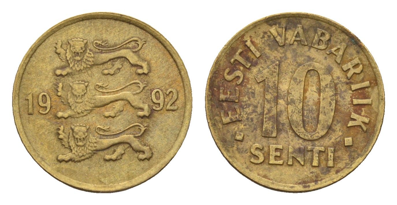 Эстония 10 сентов 1992 KM 22 латунь 192-426