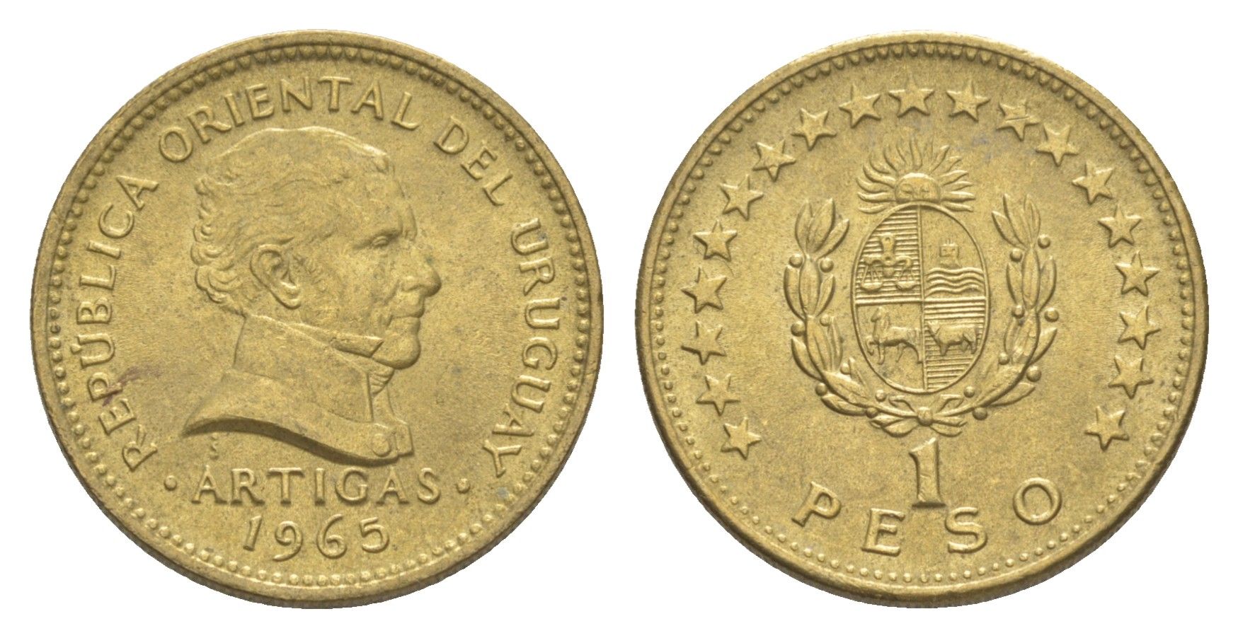 Уругвай 1 песо 1965 KM 46 алюминиевая бронза UNC 4620-257