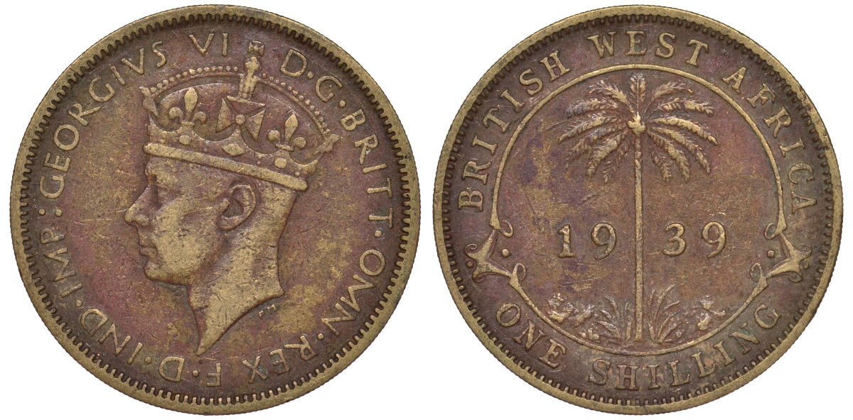 Британская Западная Африка 1 шиллинг 1939 Георг VI KM 23 никель латунь 25-1532