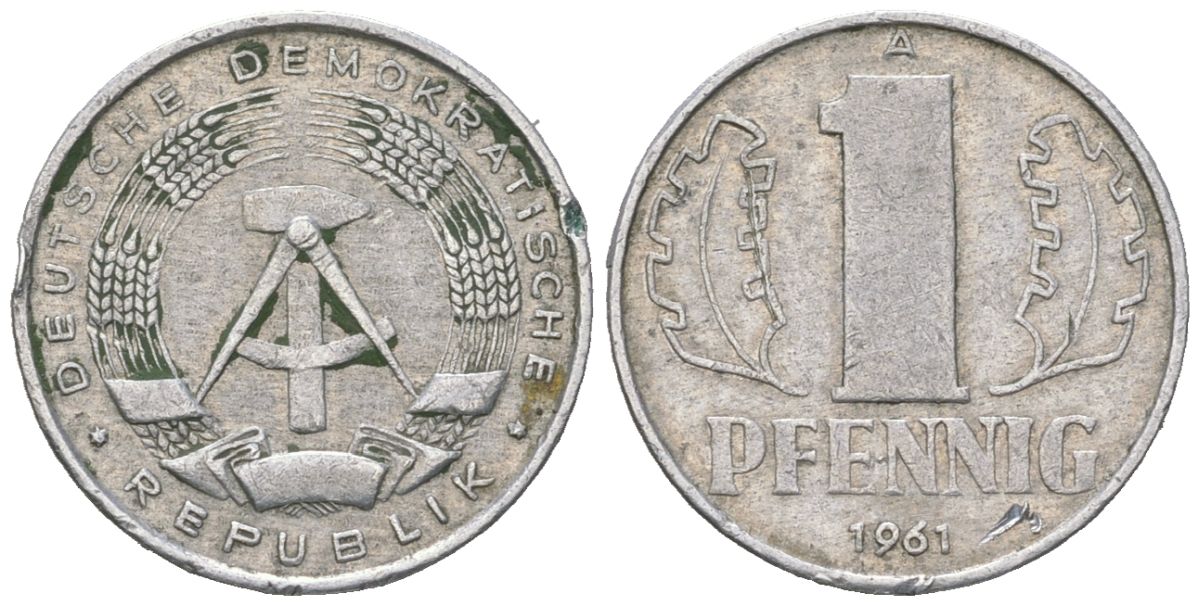 ГДР 1 пфенниг 1961 A KM 8.1 алюминий 206-817