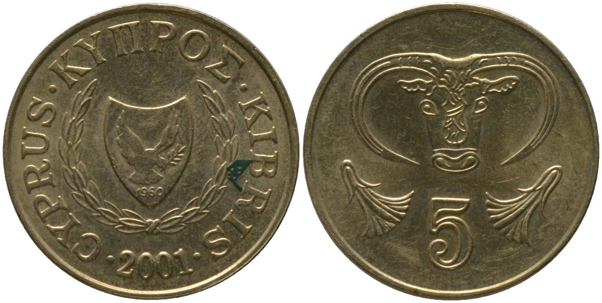 Кипр 5 центов 2001 KM 55.3 никель латунь 4158-563