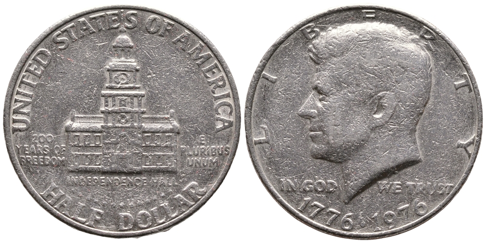 США 50 центов = 1/2 доллара 1976 200 лет независимости, Джон Кеннеди KM 205 медь плакированная медно-никелем 73-534