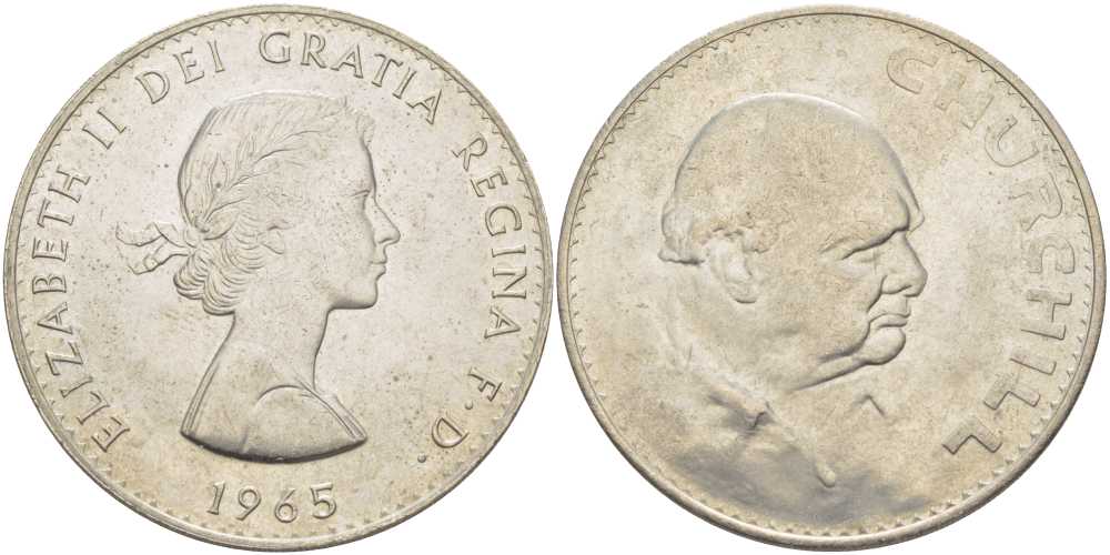 Великобритания 1 крона (5 шиллингов) 1965 Уинстон Черчилль, Елизавета II (1952-2022) KM 910, Spink 4144 медно-никель 37-535