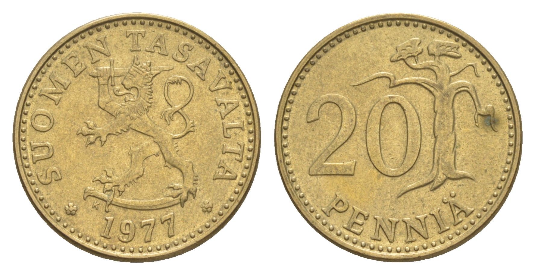 Финляндия 20 пенни 1977 KM 47 алюминиевая бронза 4648-423