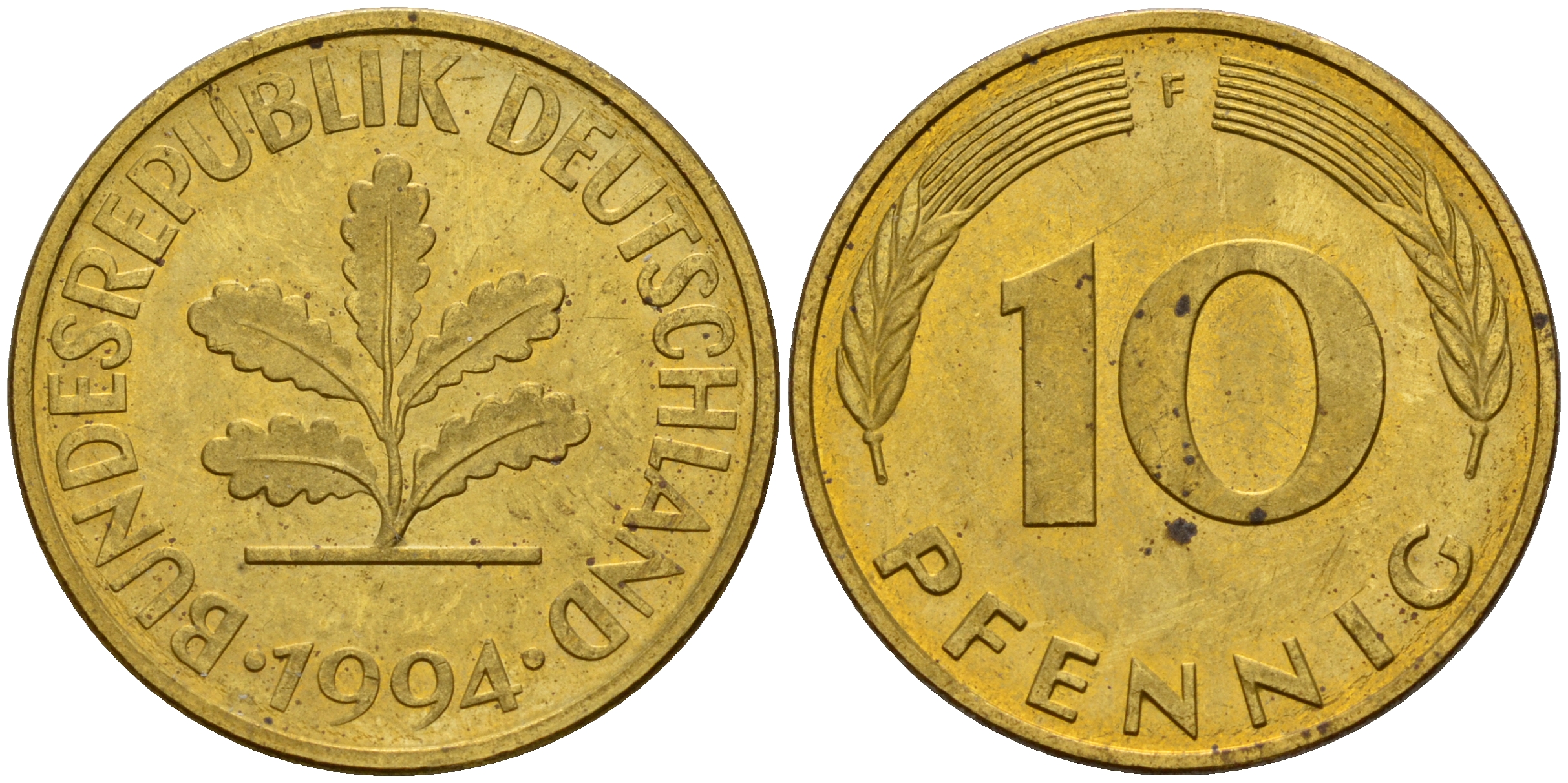 ФРГ 10 пфеннигов 1994 F J. 383, KM 108 сталь плакированная латунью    4603-713